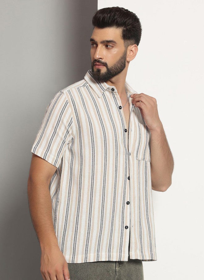 CHIMPAAANZEE Men Opaque Striped Casual Shirt - Image 3